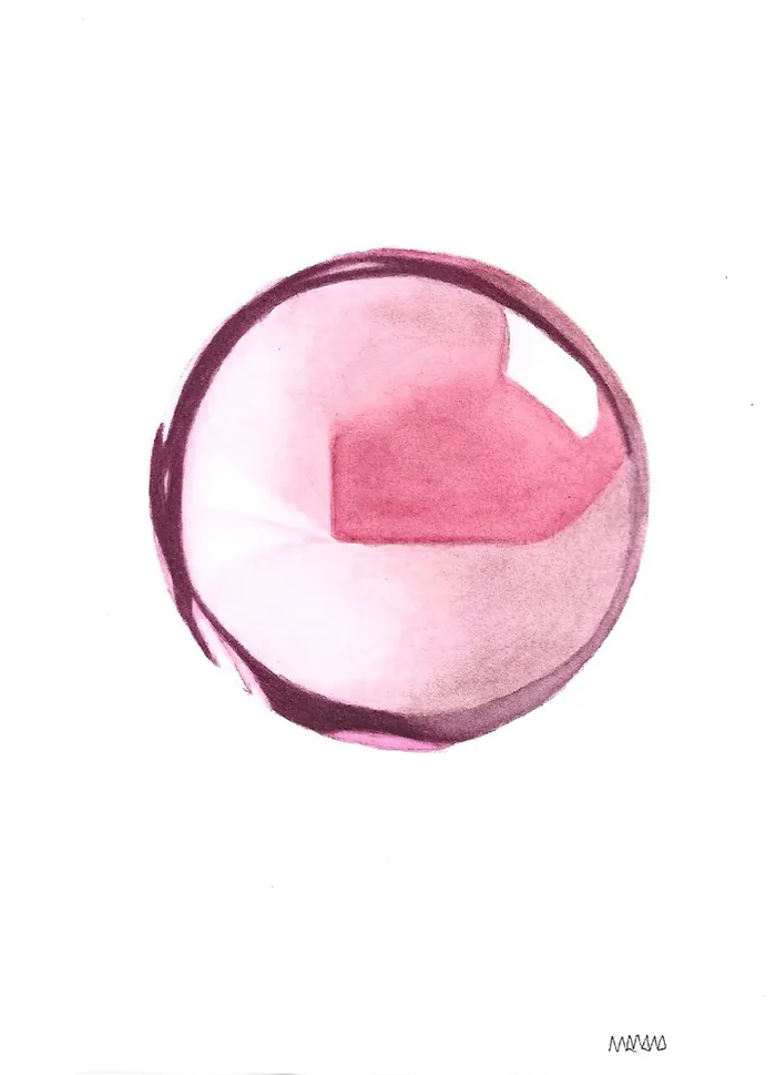 Pink glass sphere - watercolour study on paper