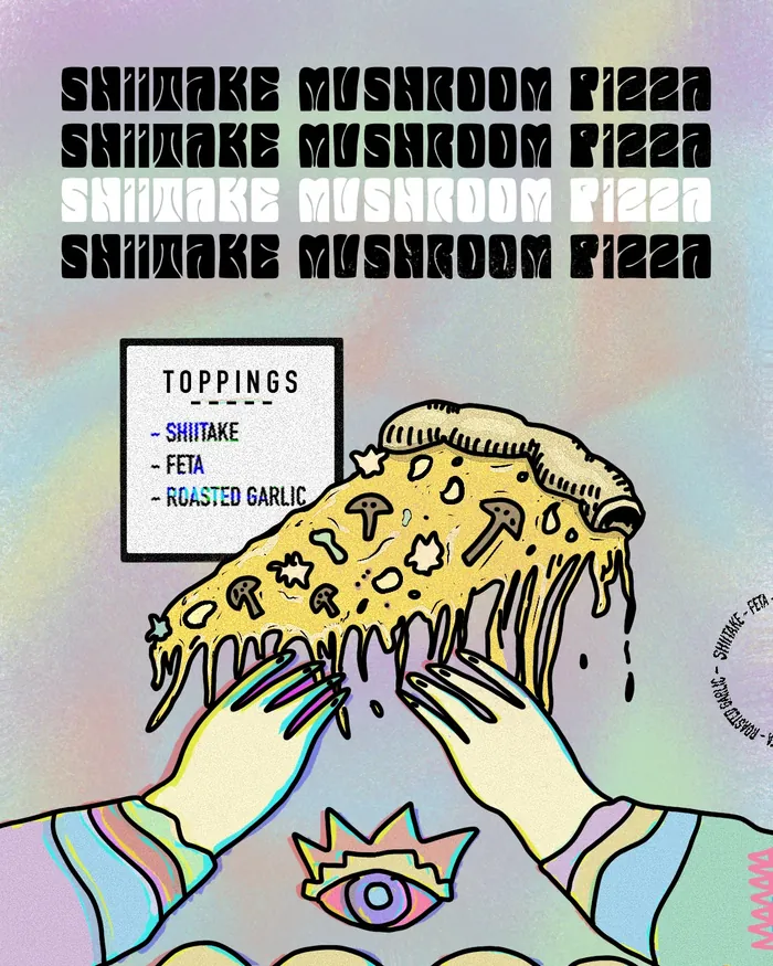 Shiitake mushroom pizza - holographic poster