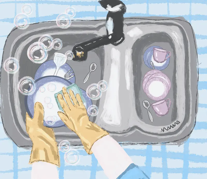 Washing dishes - animated illustration